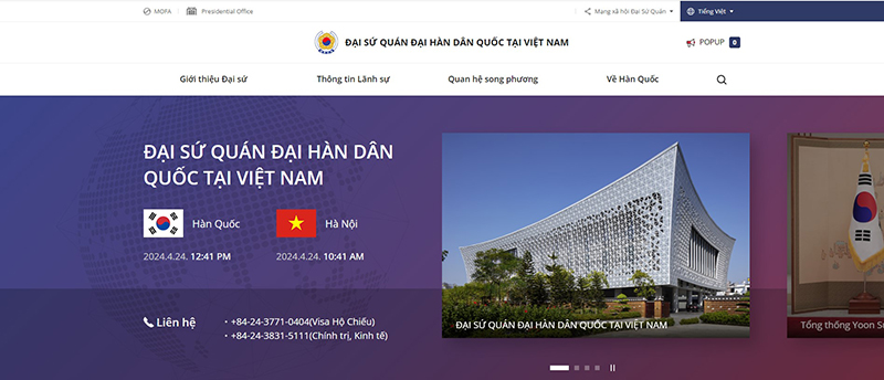 Website của Đại sứ quán Hàn Quốc tại Việt Nam