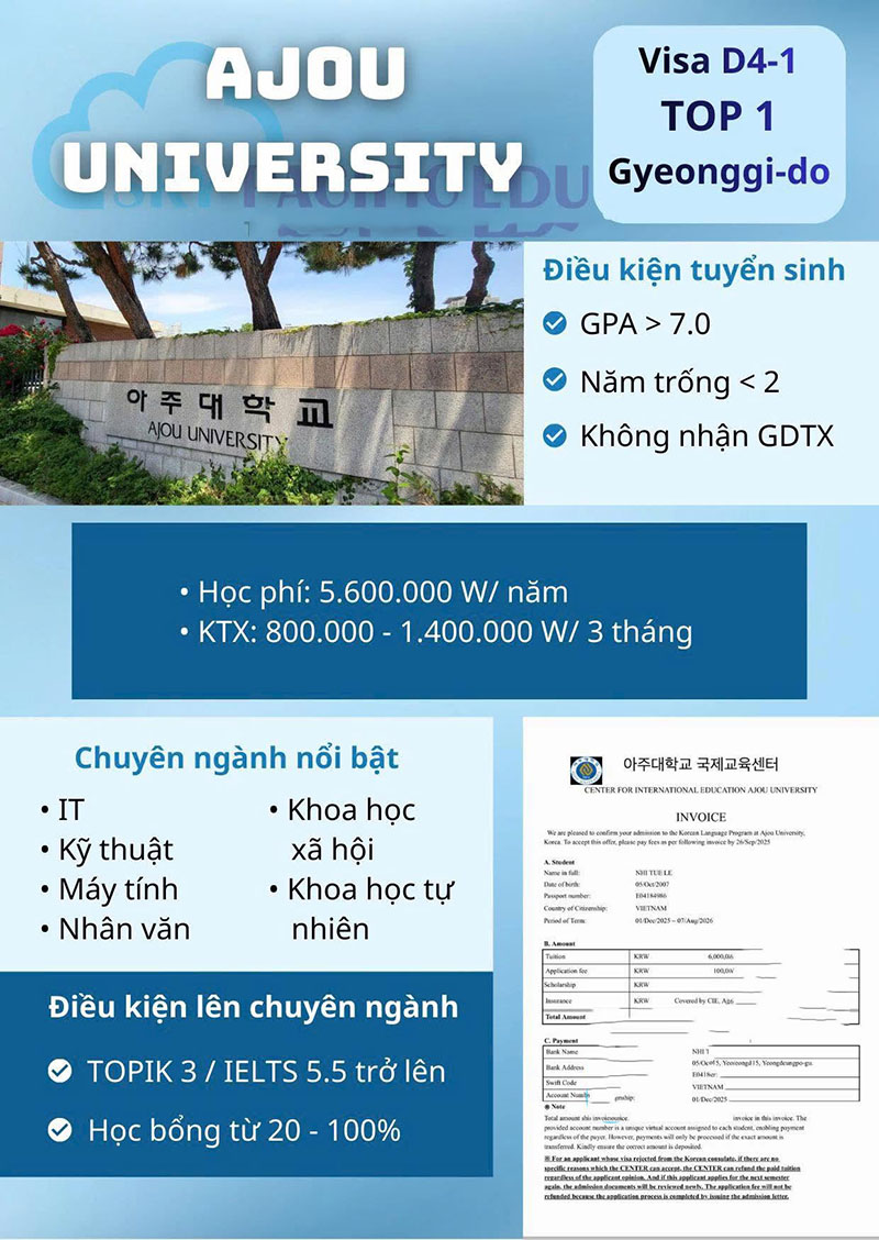 Điều kiện tuyển sinh Đại học Ajou Hàn Quốc